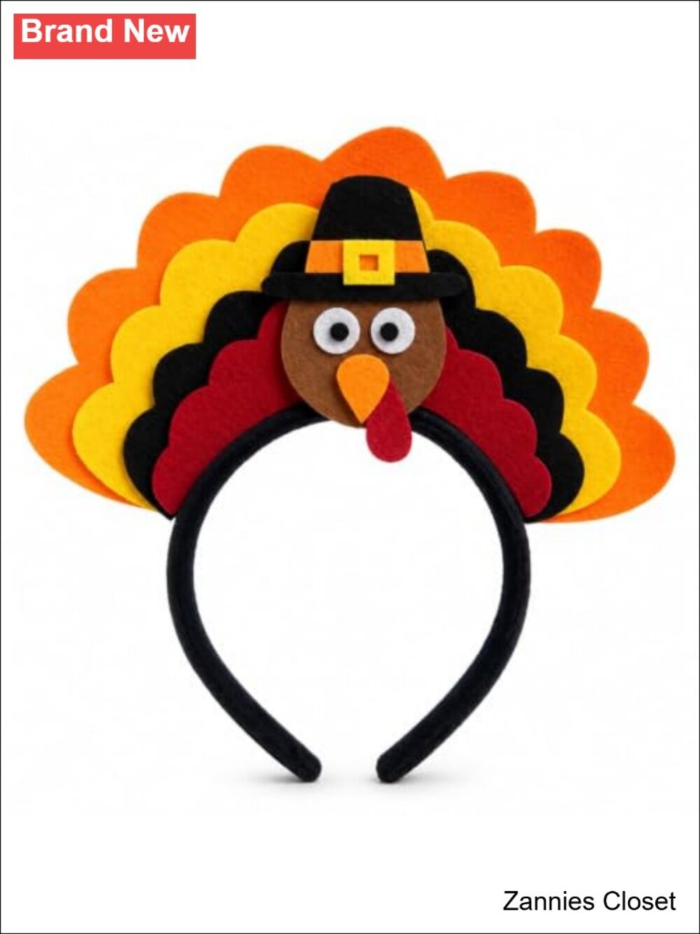 👻 Felt Thanksgiving Turkey Costume Headband with Pilgrim Hat & Feather